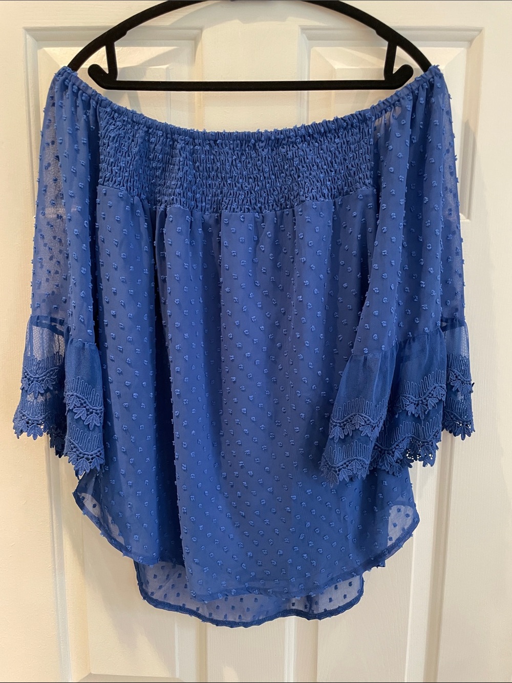 Women’s Off-Shoulder Swiss Dot Blouse - Blue